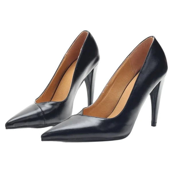 Summer Women 10CM High Heel Pumps Pointed-toe Solid Pu Leather Slip-On Stilettos