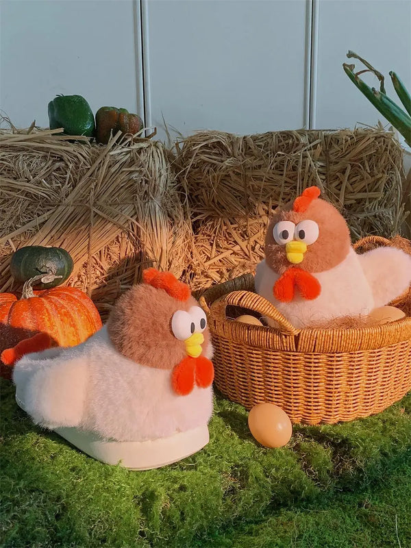 Divertidas pantuflas de algodón con diseño de pollo en 3D