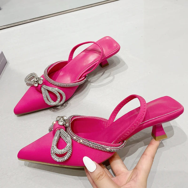Silk CRYSTAL Butterfly-knot Women Pumps Sexy High Heels