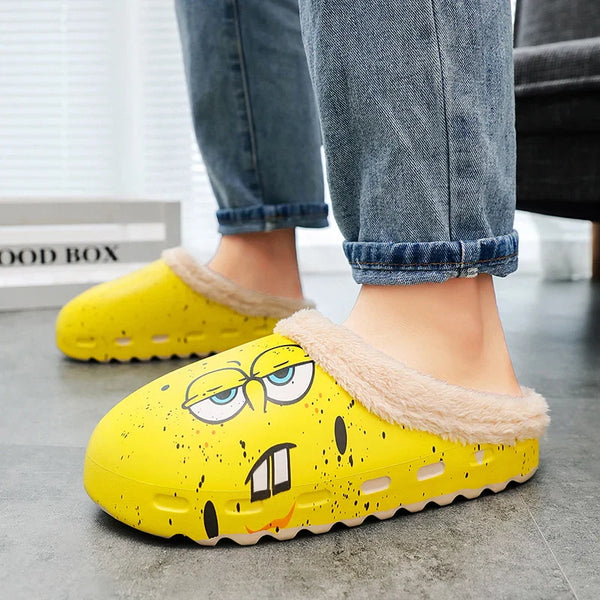 Fashion Men Cartoon Slippers Winter Plush Warm Shoes