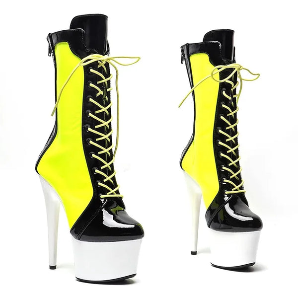 Botas modernas de tacón alto para fiesta con plataforma para mujer de 17 cm/7 pulgadas