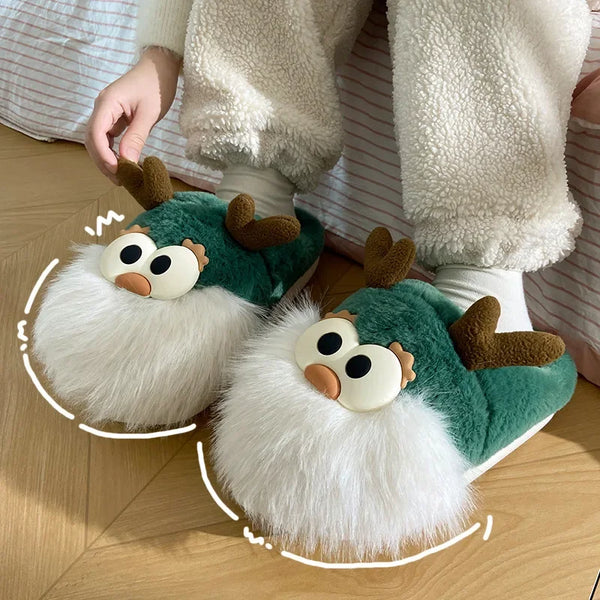 Nuevas y modernas pantuflas de algodón con diseño de ciervo de dibujos animados.
