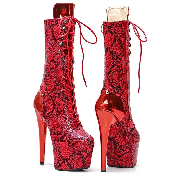 Botas modernas de tacón alto con plataforma para mujer, parte superior de PU, 17 cm/7 pulgadas, para fiesta