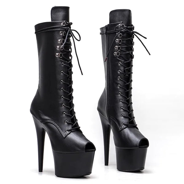 Botas modernas de tacón alto con plataforma para fiesta, de PU, de 17 cm/7 pulgadas, para mujer