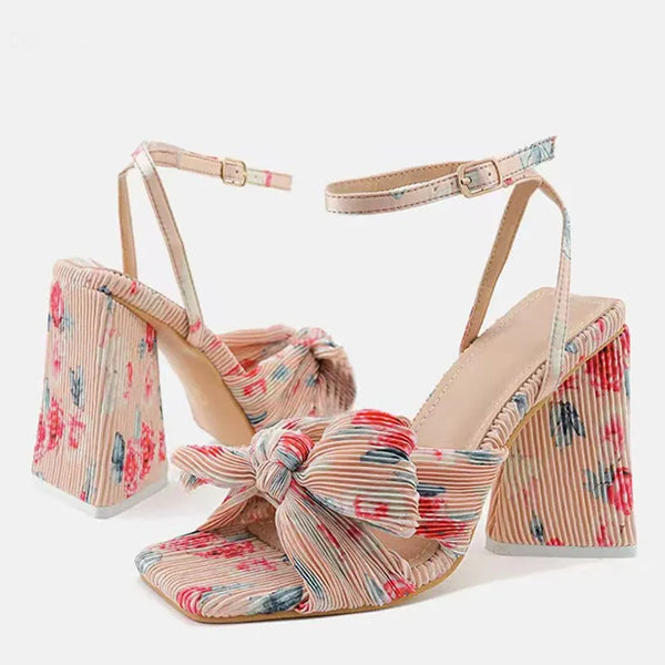 Sandalias de mujer con nudo de mariposa y pliegues de moda