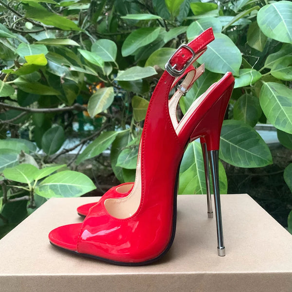 16cm High Heels Sandals Sexy Red Pumps Runway Peep Toe Slip On Purple Wine Red Woman