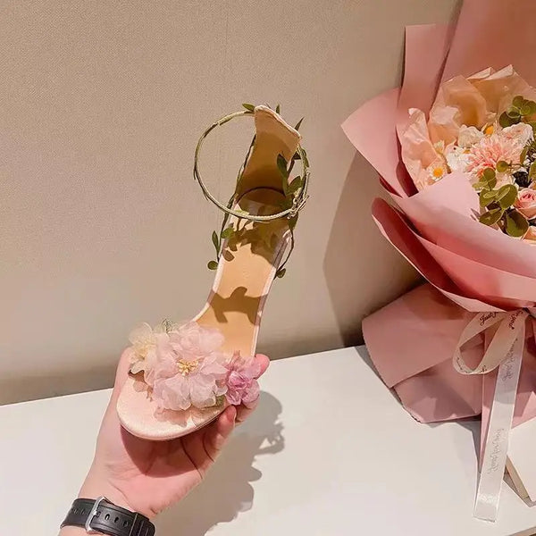 Fairy Style Flower Vine Dew toed Wedding Shoes with Thin Heels Strap Sandals