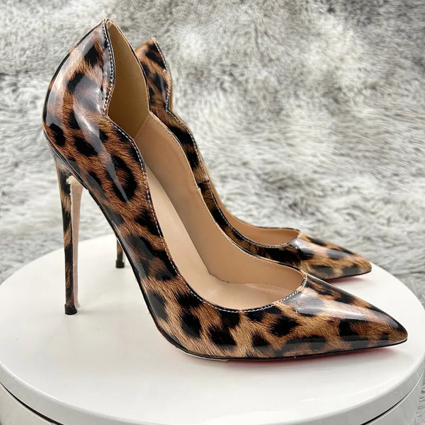 Zapatos de fiesta con tacones de aguja y estampado de leopardo sexys para mujer