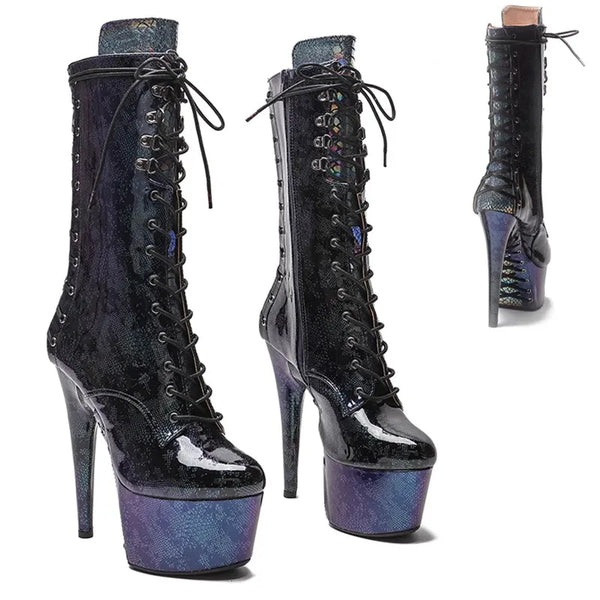 Botas modernas de tacón alto con plataforma para fiesta de 17 cm/7 pulgadas para mujer
