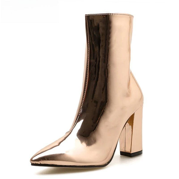 Fashion Gold Silver Patent Leather Women Ankle Boots