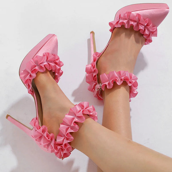 Zapatos de plataforma con tiras al tobillo de seda plisada y diseño de moda para mujer
