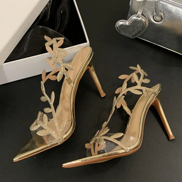 Summer Fashion Crystal Rhinestone Gold Leaf Women Sandals