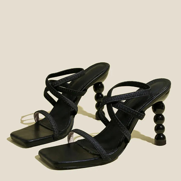 Sandalias de tacón alto estilo extraño para mujer, cómodas, elásticas, con tiras traseras