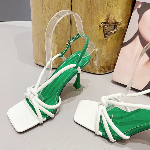 Sandalias de gladiador con tacón alto y hebilla trasera para mujer, nuevo diseño