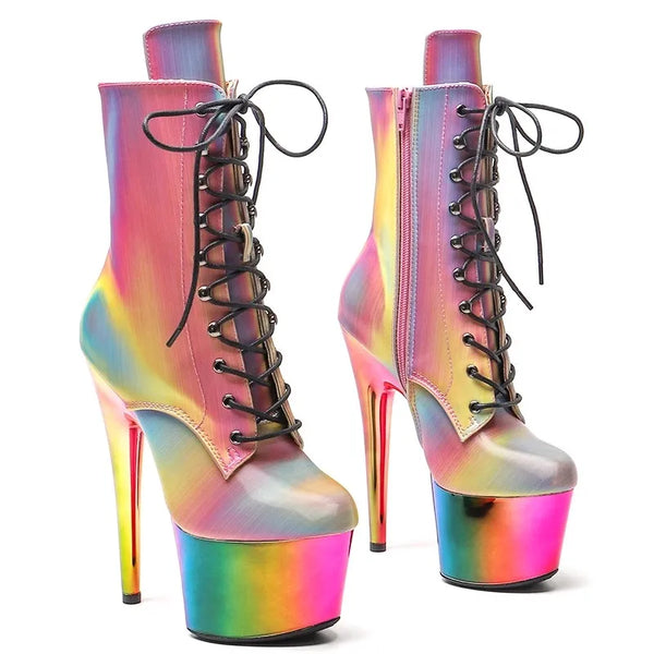 Botas modernas de tacón alto con plataforma para mujer, de 17 cm/7 pulgadas, para fiesta y baile en barra.