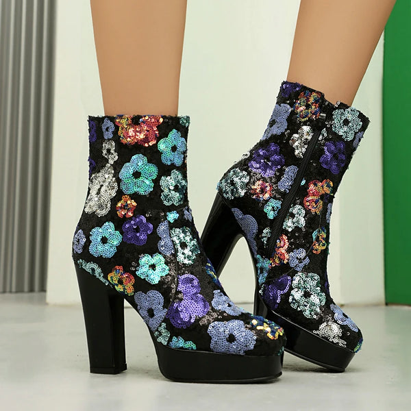 Women Ankle Boots Platform Thick High Heel Ladies Short Boots