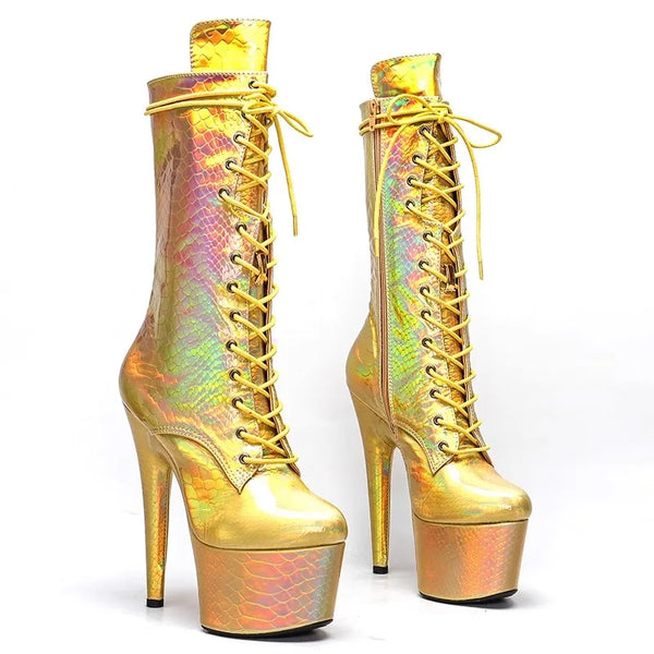 Tacones altos de fiesta con plataforma de moda para mujer de 17 cm/7 pulgadas