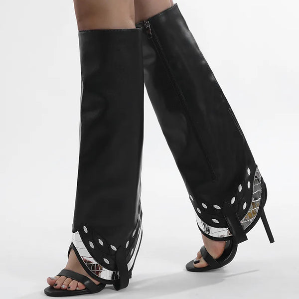 Fashion Splice Cozy PU Leather Knee High Sandals Boots Women