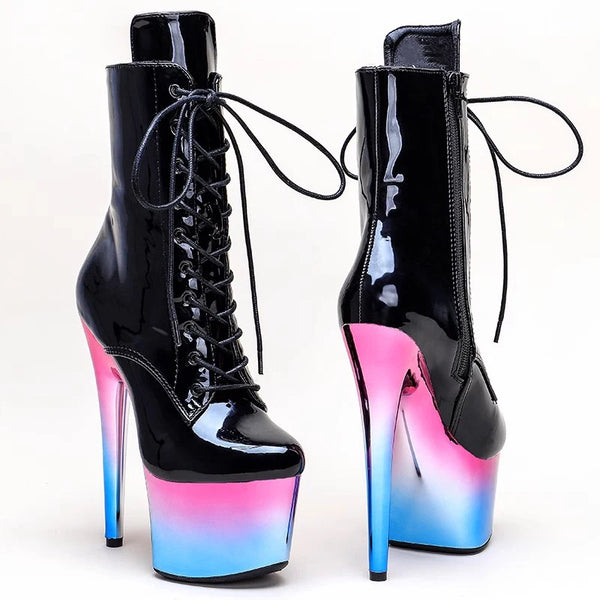 Botas modernas de tacón alto con plataforma para mujer, parte superior de PU, 17 cm/7 pulgadas, para fiesta