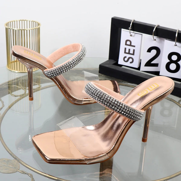 Zapatillas de diamantes de imitación de comercio exterior, zapatos de mujer de talla grande