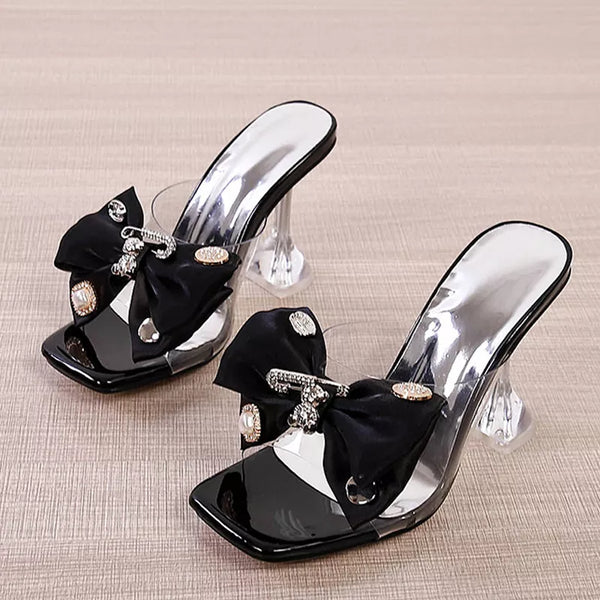 Female Shoes Summer Party Slippers  Metal Buckle Bowknot Designer Sandals