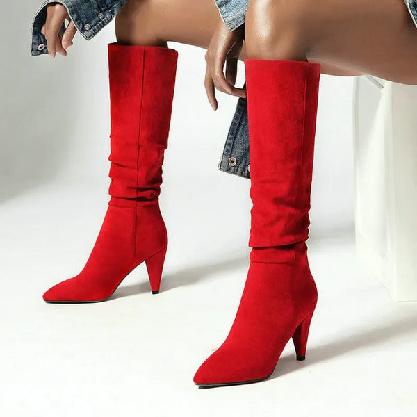 Flock Brand Design Women Knee High Boots Spike High Heel Women Pointed Toe Boots