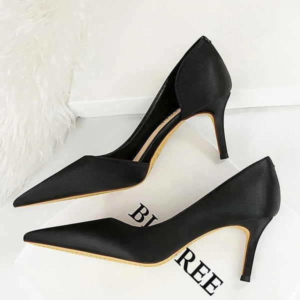 Zapatos de tacón alto de moda, tacones de aguja, sedas y satenes, zapatos de fiesta sexis para mujer.