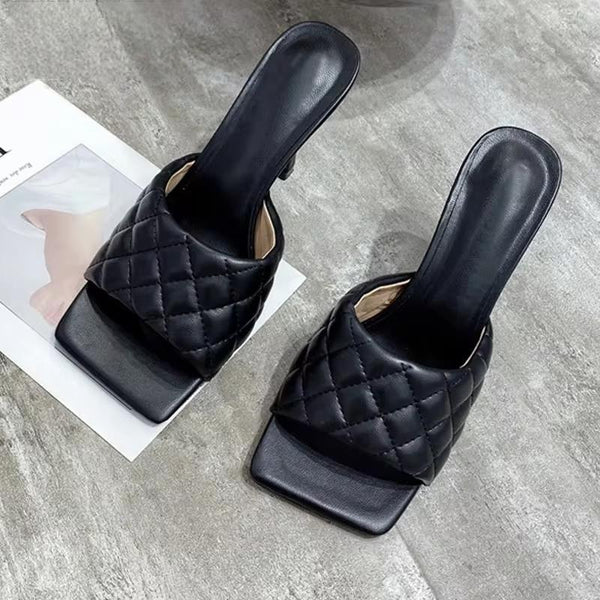 Sandalias de verano para mujer, diseño de mulas, con suela cuadrada y tacón alto de 9 cm.