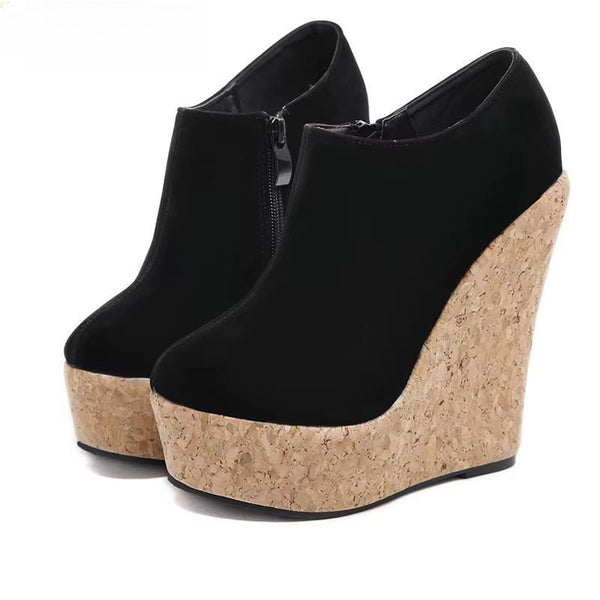 Sandalias de cuña con plataforma de corcho, punta redonda y cremallera, de moda