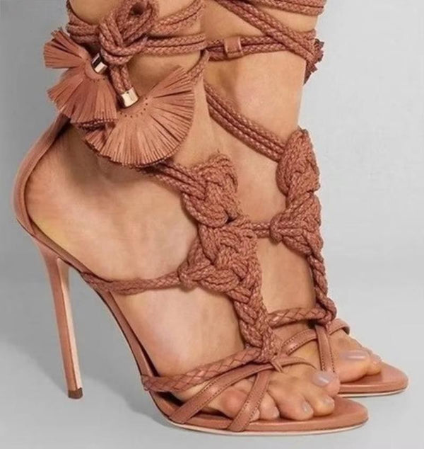 Knotted Braided Leather Sandals Summer