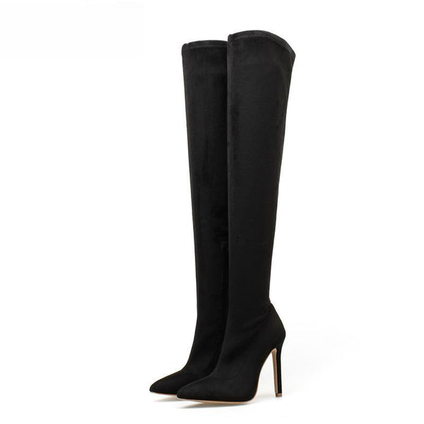 Winter Over The Knee Women Stretch High Heel Slip On Shoes Pointed Toe Long Boots