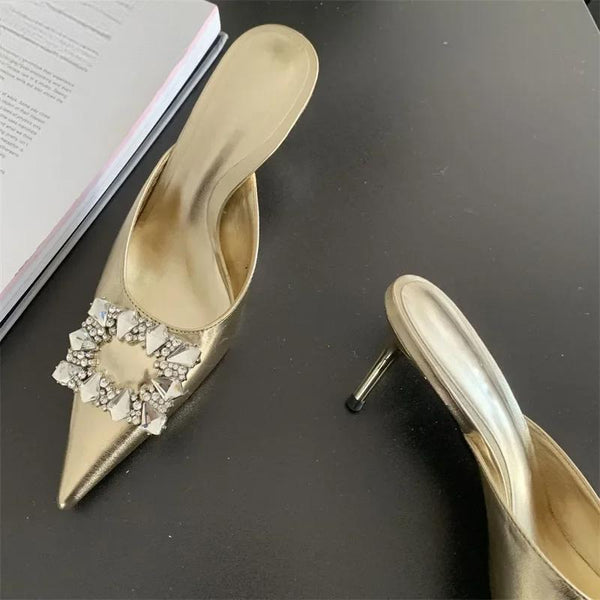 CRYSTAL Buckle Slingbacks Women Pumps Slipper
