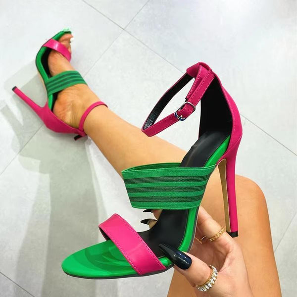 Sexy Peep Toe High Heels Women Sandal Fashion Narrow Band Buckle Strap Cover Heel