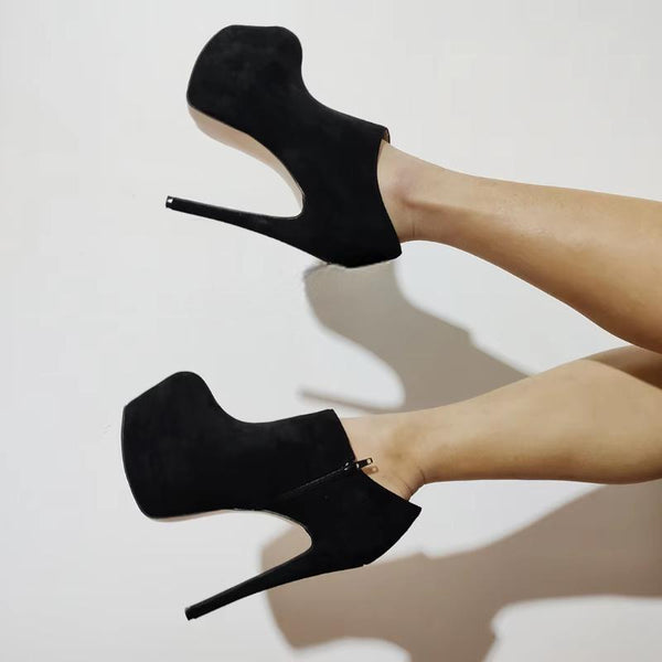 Faux Suede High Heels Boots Side Zip Handmade Ladies Botas Shoes Woman