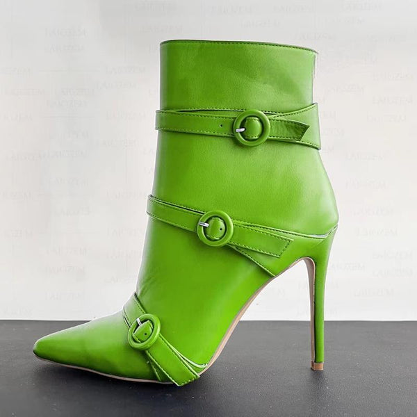 Faux Leather Pointed Toe Side Zip Up Stiletto Heels Boots Ladies Shoes Woman