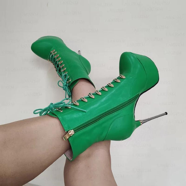 Women Platform 16CM Metal High Heels Side Zip Round Toe Party Club Cosplay Shoes Woman
