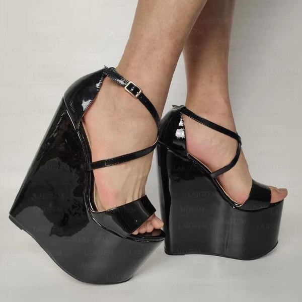 Sandalias de cuña para mujer, plataforma de 5 cm, tacón alto de 20 cm, punta abierta