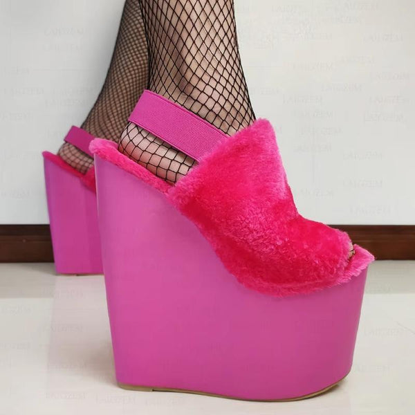 Sandalias de mujer con plataforma y cuñas, con banda elástica, sin cordones, tacones altos de 20 cm