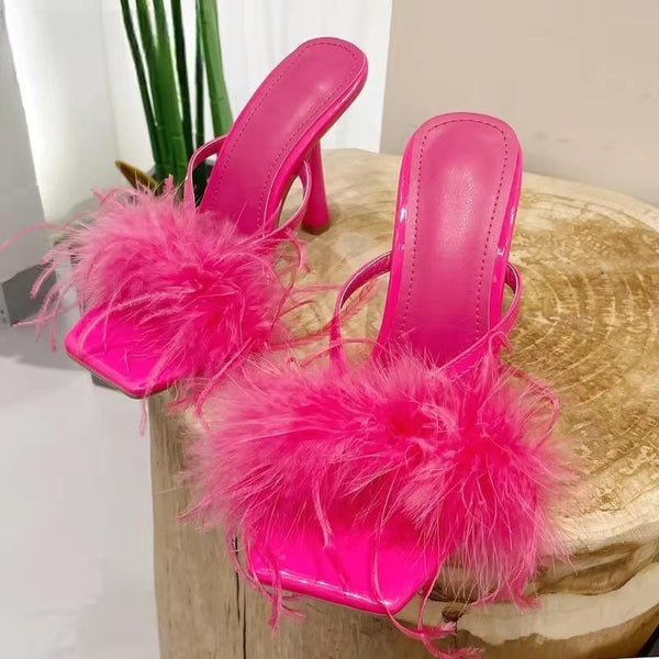 Sandalias de gladiador para mujer, peludas y esponjosas, de moda de verano