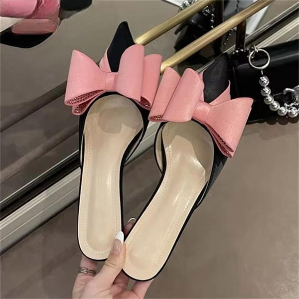 Pantuflas de satén de seda con punta puntiaguda para mujer