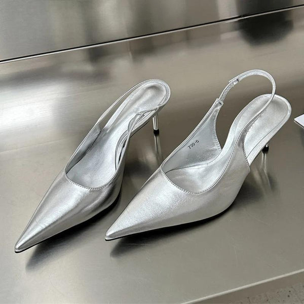 Sexy Soft Leather Women Pointed Toe Pumps Fashion Ladies Slingback Thin High Heel