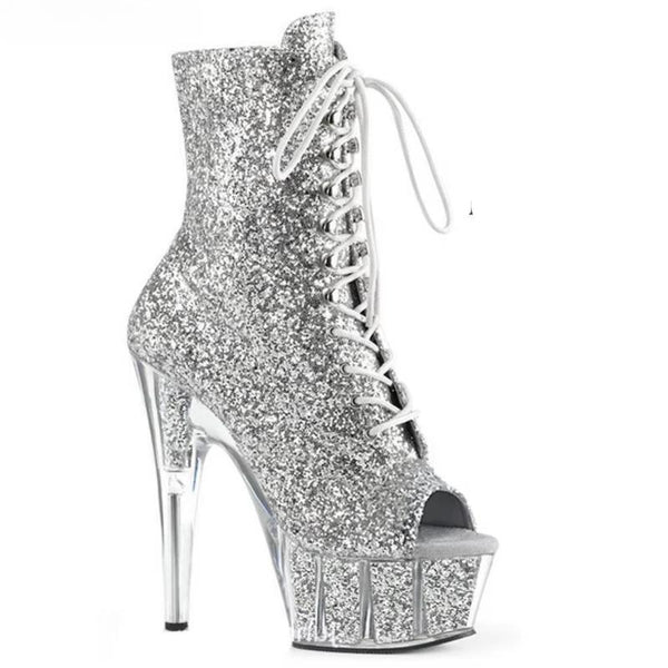 15cm, Low for Dinner, 5in Heels with Gold and Silver Sequins Ankle Boots