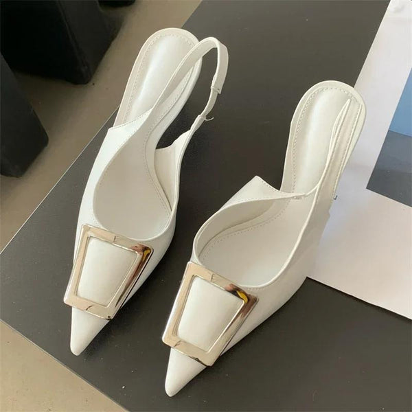 Fashion Square Buckle Shallow Slip On Slingback Pointed Toe Dress Shoes