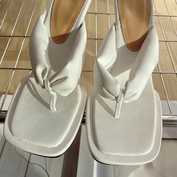 Zapatillas de verano para mujer, zapatos de tacón alto con punta cuadrada y clip