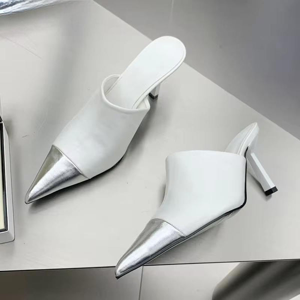 Fashion Silver Women Slippers Thin Low Heels