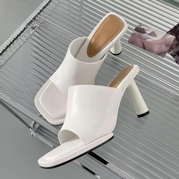 Zapatillas de verano para mujer, plataforma de moda, punta cuadrada, tacón alto