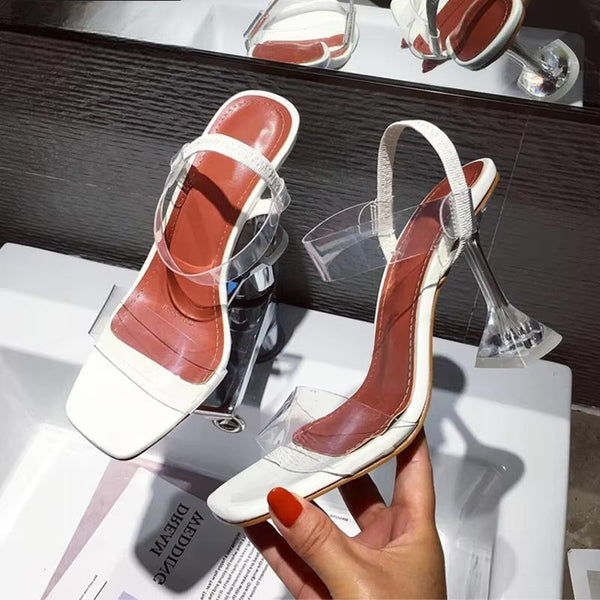 White Yellow PVC Jelly Sandals Crystal Open Toe Perspex Spike Transparent Heel Sandals