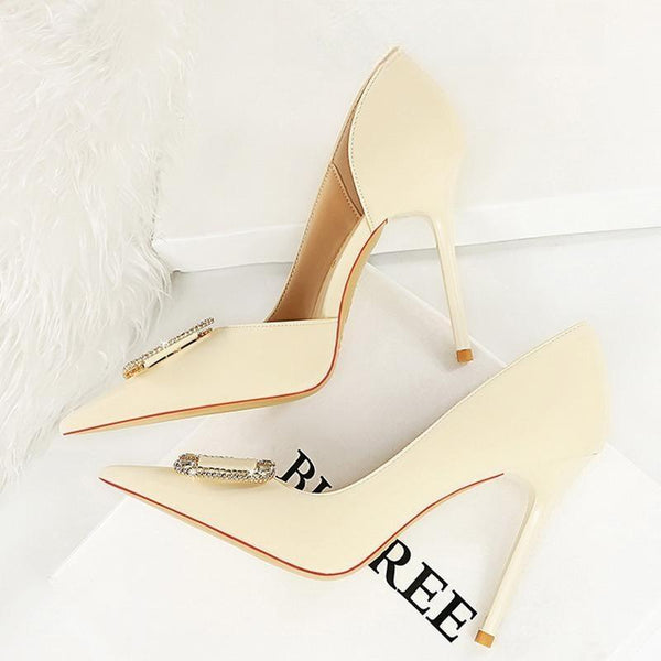 Rhinestone Women 10.5 Cm Heels Sexy Woman Pumps Satins High Heels
