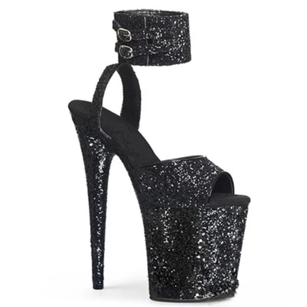 Sandalias de baile sexys de tacón alto de 20 cm con lentejuelas blancas