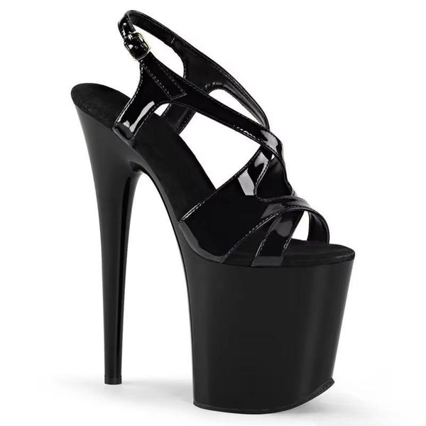 Sandalias de verano con tacón de 20 cm, color negro mate, con tacón de aguja de 20 cm.
